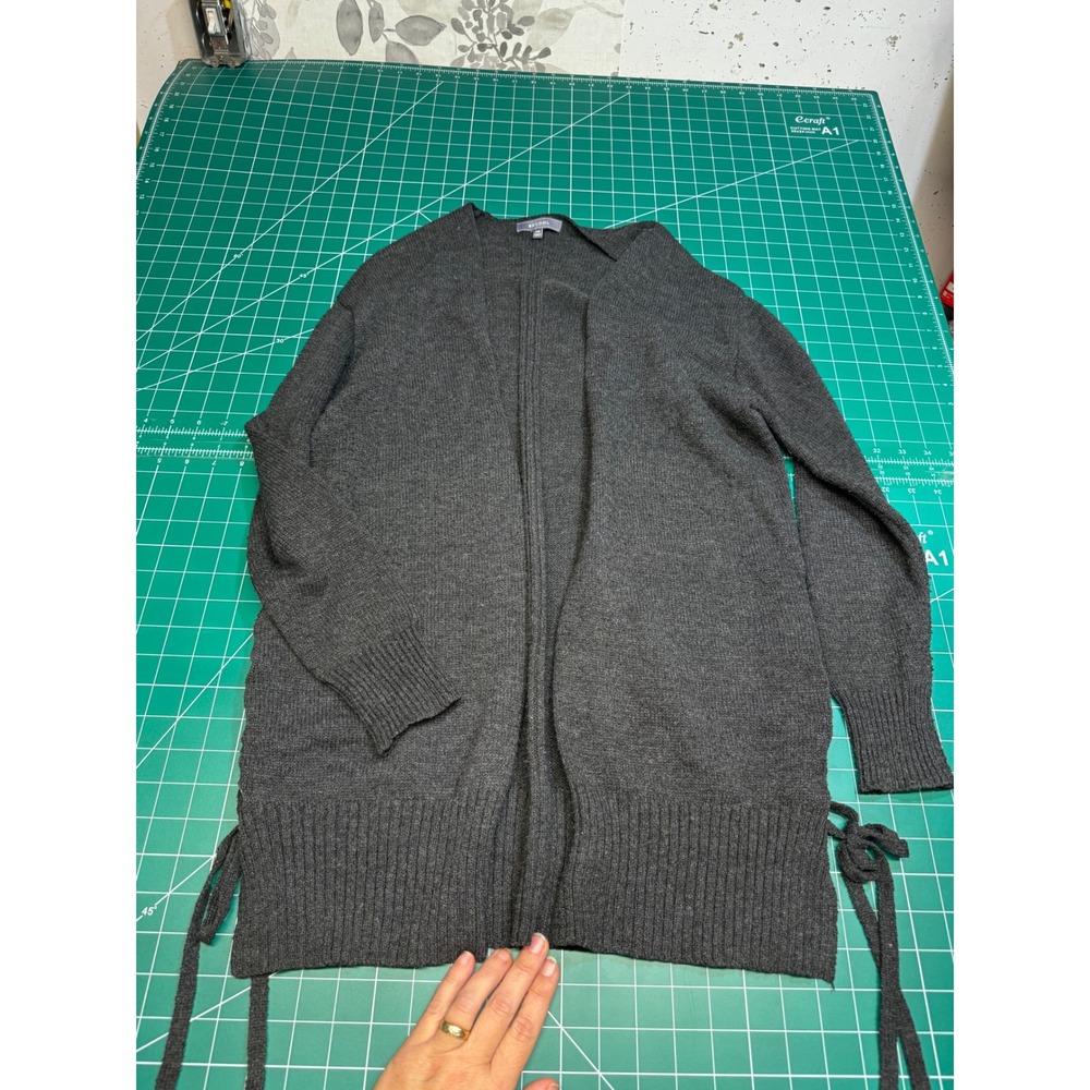 Becool Charcoal Gray Open Front Cardigan Lace Up Side Tie Longline Sweater SM